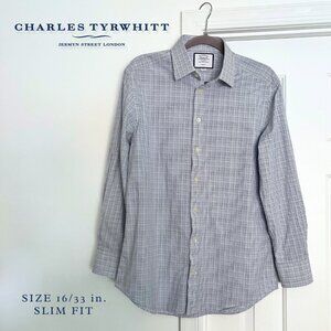 Charles Tyrwhitt Men’s Slim Fit Dress Shirt 16/33 Blue Check Long Sleeve